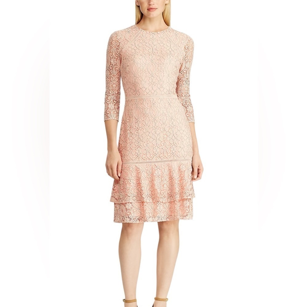 Lauren Ralph Lauren Lace Pink/Black Drop-Waist Dress Size 4 NWT - Picture 2 of 11